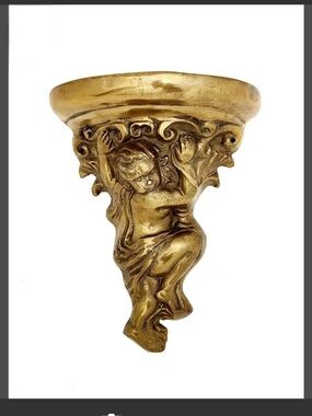 Antique Gold Cherub Brass Wall Sconce/Shelf